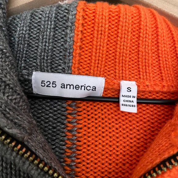525 America Orange and Gray Quarter Zip Pullover Sweater Size Small - Picture 6 of 9
